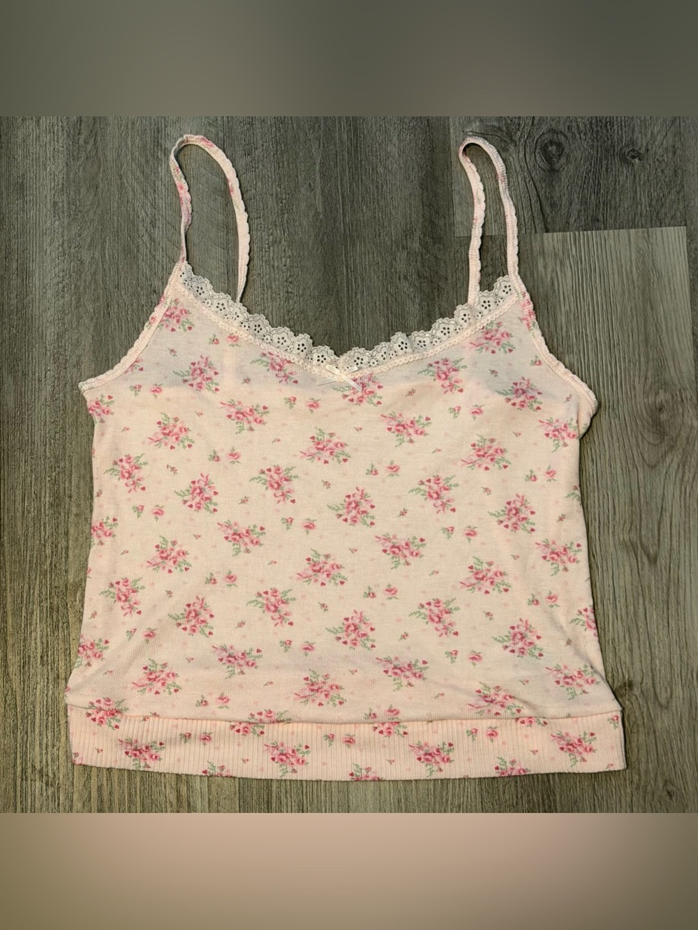 Coquette Pink Floral Cami Top with Lace Trim